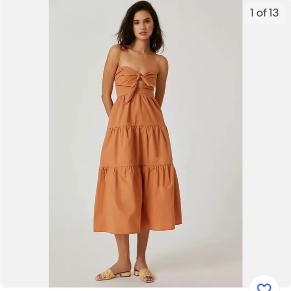 Anthropologie Strapless Tie-Front Midi Dress (M) - Picture 1 of 4